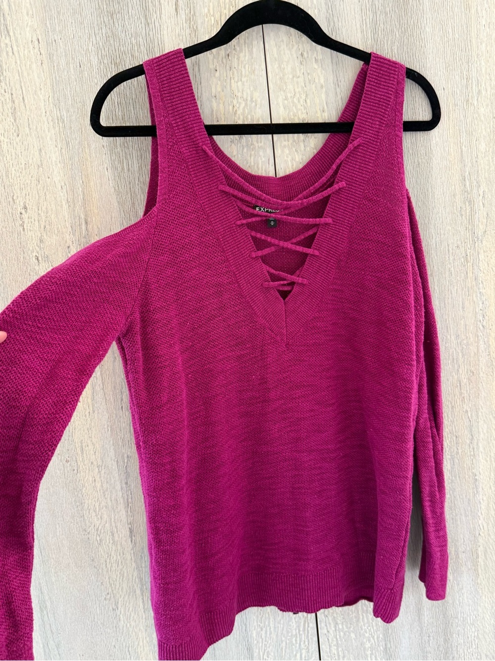 Express Women's Lace-Up Cold-Shoulder Sweater in Magenta